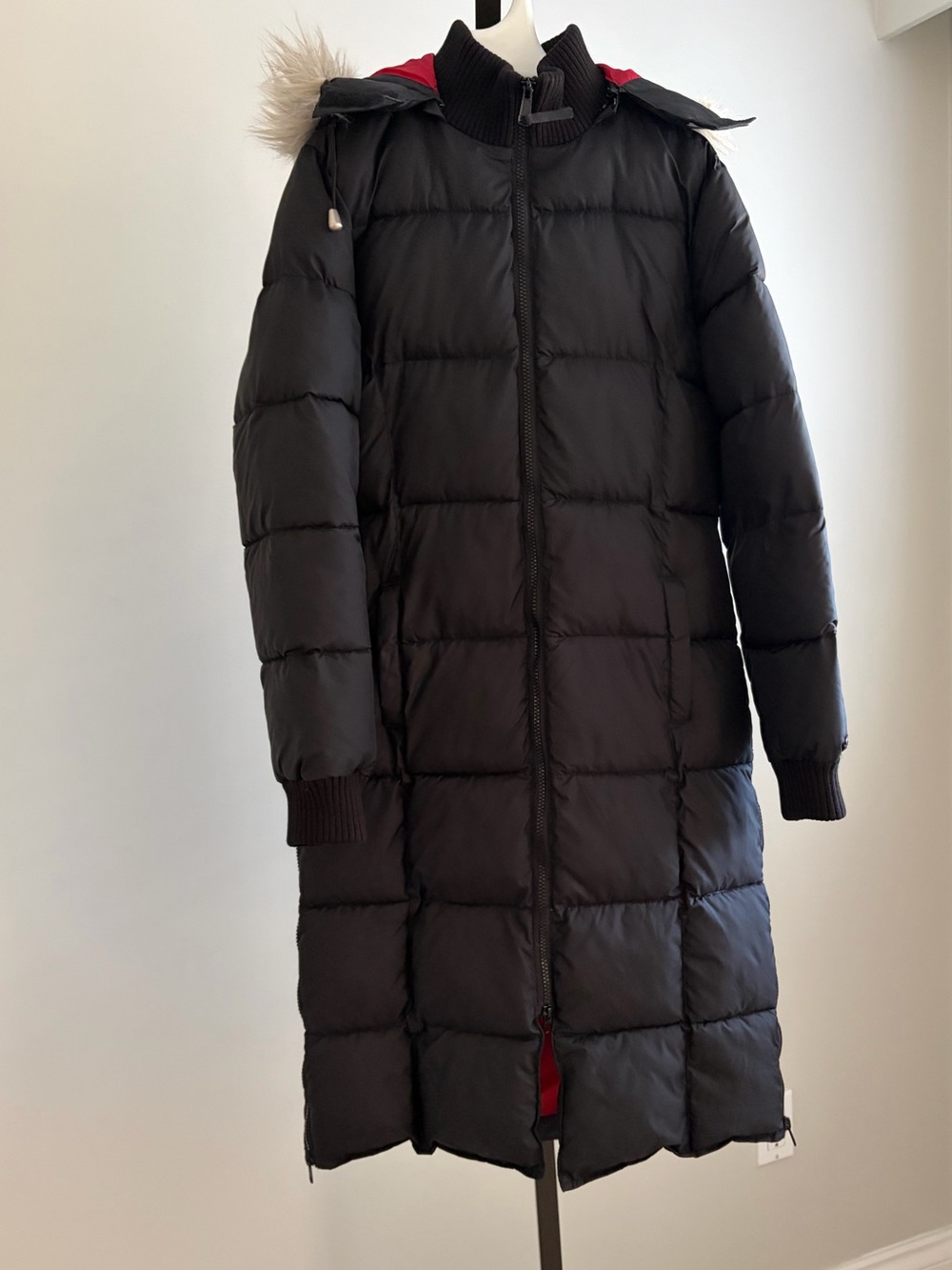 Tommy Hilfiger Long Black Puffer Winter Coat with Hood, Size Small.